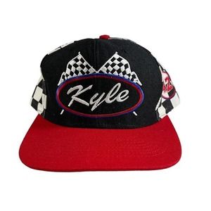 Vintage Kyle Petty Nascar Nutmeg 90s checkered flag hat script Kyle snapback